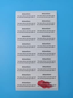 Size 40x15 mm Leakage Detection Sticker Label Stickers That Turn Red When Get Wet Product Warranty Label Warning Stickers