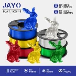 JAYO PLA Filaments 5 Rolls/ 3D Printer Filament 1.75mm FDM 3D Printer Materials Neatly Wound High Toughness for FDM 3D Printer