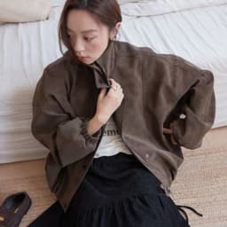Retro Matte Suede Women Jacket Stand Collar Zip Up Oversized Coat Drop Shoulder Pockets Elastic Hem Y2K Grunge Streetwear Top