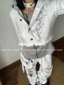 2024 Autumn Punk Vintage Patchwork Hoodie Sweaters Y2k Slim Fit Long Sleeve Knitted Tops Mujer New Cardigan Coat Sweatshirts