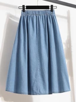 High Waist A-Line Midi Denim Skirt plus Size Summer New Style Thin Loose Color Casual Slimming Half-length Skirt