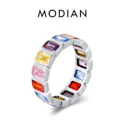 MODIAN 925 Sterling Silver Original Design Four Leaf Clover Heart CZ Eternity Band Stackable Fashion Ring For Women Fine Jewelry