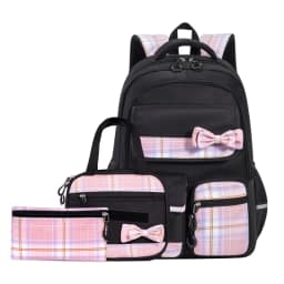 3pcs/set School Backpack for Girls Bookbag Elementary Middle School Bags Student Cute Plaid Backpack with Lunch Bag Pencil Bag