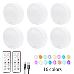 3/6 PCS LED Puck Light RGB 16 Colors Dimmable Under Cabinet Light USB Rechargeable Wine Cabinet Light with Remote Control