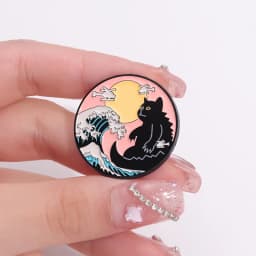 Aesthetic Art The Great Wave Enamel Pins Sunset Moon Cat Comic Scenery Brooch Decorative Backpack Lapel Badge Funny Jewelry Gift
