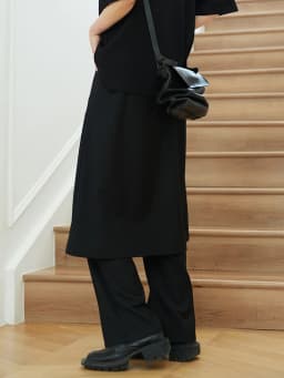 [EAM] High Elastic Waist Black Double Layers Long Wide Leg Pants New Loose Fit Trousers Women Fashion Spring Autumn 2026 1DF3962