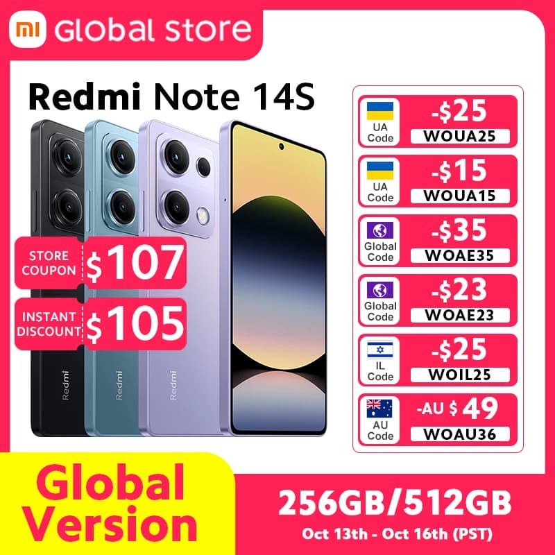 Xiaomi Redmi Note 14S Smartphone Global Version MTK Helio G99 200MP Camera 120Hz 6.67" AMOLED Display 67W 5000mAh
