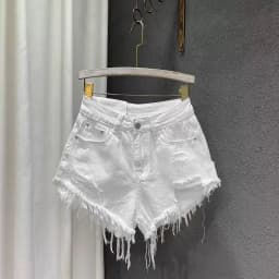 Retro Irregular Old Ripped Denim Shorts Women's Summer Low Waist Design Jeans Hot Pants Sky Blue