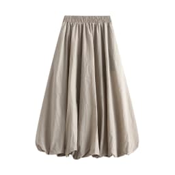 Combhasaki Women's Elegant Elastic High Waist Solid Color A-Line Pleated Puffball Hem Casual Flowy Balloon Bud Midi Skirts