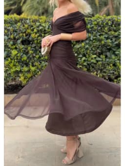 Elegant Off Shoulder Chiffon Maxi Dress Women's Solid V Neck Short Sleeve Floral Print Mesh Slim Wedding Guest Party Long Dress
