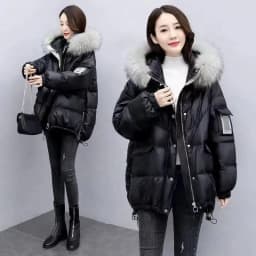2026 Winter New Warm Down Cotton Jacket With Large Fur Collar Hooded Coat Loose Women Thicken Parker Puffer Overcoat Casual Wear