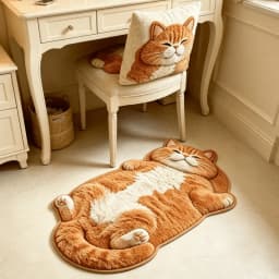 VIKAMA Lying Fluffy White Cat Shaped Doormat 2D Painting Flannel Non Slip Waterproof Floor Mat Bedroom Animal Decor Rug