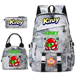 Kirby Cartoon Print Student Backpack Set for Girls with Lunch Bag and Pencil Case School Bookbag Lightweight Daypack