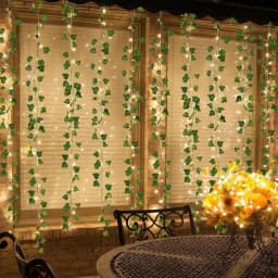 LED Artificial Green Rattan Leaf Fairy Lights String Battery Powered Wedding Garland Ramadan Outdoor Garden EID Room Decoration