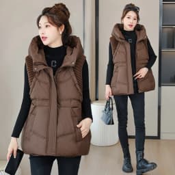 A-word Vest Down Cotton Padded Jackets Short Waistcoat Mid-Length Slim Hooded Autumn Winter Jackets Solid Women's Coats Trend