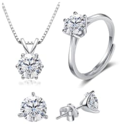 4CT 925 Sterling Silver Jewelry Set VVS1 Full Moissanite Pendant Necklace Ring Earrings for Women Fashion Dating Accessories