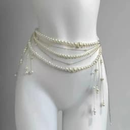 Y2K Designer Belt Multilayer Pearl Waist Chain for Women's Fashion Retro Character Playing clothes Accessories Party Belts
