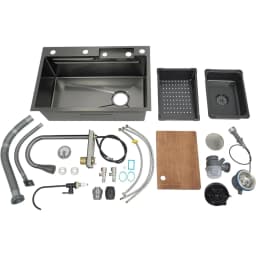 BYMAOCAR Stainless Steel Sink, Kitchen Sink with Extendable Tap, Household Sink Set, Stainless Steel Waterfall Sink 68x45 x21 cm