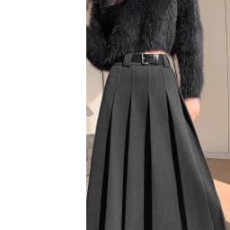 Gray Woolen High Waist A-Line Midi Skirt Women's Autumn New Style Slimming Drapey Pleated Skirt Korean Style Commute