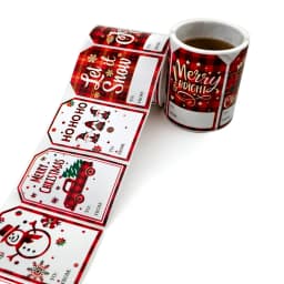 100Pcs Christmas Tags Labels, 8 Design Self Adhesive Gift Stickers Name Tags with Santa Snowmen Xmas Tree Snowman Holiday Decor