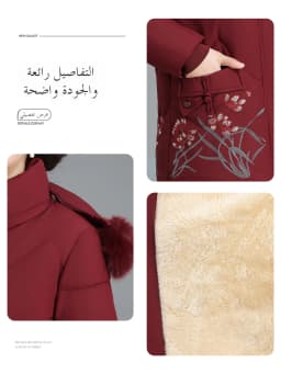 Warm Fleece Lined Cotton Jacket for Middle-Aged And Elderly Women Casual Style Winter Coat with Hood Zipper Closure And Pockets