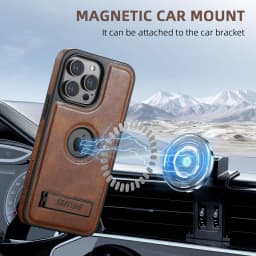For iPhone 18 Pro 17 16 15 14 13 12 Pro Max Leather Case with Mag-safe Built-in Invisible Stand Protective Slim Kickstand Cover