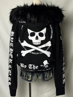 New Retro Oversized Printed Fur Collar Jacket Gothic Streetwear Skull Hoodie Y2K Women Hip Hop Harajuku Winter Hooded Sweatshirt