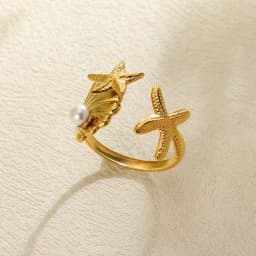 Ocean Starfish Shell Open Rings For Women Gold Color Stainless Steel Ring Summer Beach Aesthetic Waterproof Jewelry Gift