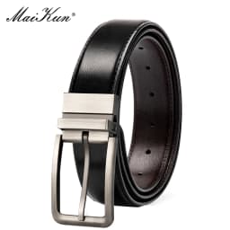 Maikun  Business Reversible Leather Belt For Men Alloy Push-in Pin Buckle Black Belts
