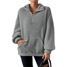 2026 Autumn Winter New Plush Thick Women's Stand Up Collar Half Zipper Pullover Fashion Casual Loose Large Pocket Sweatshirt