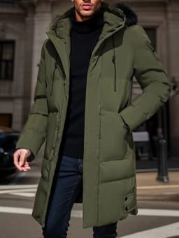 2026 Warm Hooded Mid-length Jacket Mens Casual Zip Up Cotton Padded Jacket Overcoat Autumn Winter Windbreaker Coats Men Clothing