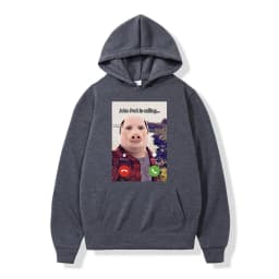 John Pork Is Calling Answer Call Phone Hoodie Humor Funny Pig Meme Graphic Hoodies Fashion Long Sleeve Loose Man Sweatshirt