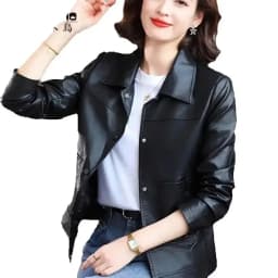 Brown PU leather Jackets Women's High-End New Spring Autumn Casual Short Jacket Leather Mid-Aged Mother Coat Brown Leather Coat