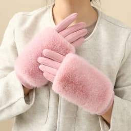 Women's autumn and winter rabbit fur gloves plus velvet thickened windproof and warm riding cold-proof touch screen suede gloves