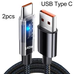 240W Nylon USB Type C Super Fast Charging Cable For Samsung Xiaomi Huawei Honor LED Digital Display USB C Charger Data Cord