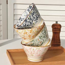 Ceramic Hat-shaped Bowl Spoon Set,Four Seasons Floral Pattern,Oven Microwave Safe, Noodles Salad Soup Dessert Hot Pot Picnic BBQ