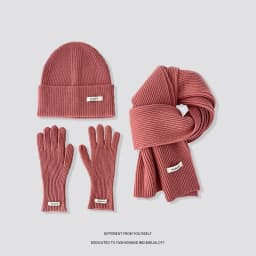 Winter Warm Knitted Hat Scarf Gloves Women's Windproof Adult Three-piece Set Scarves Solid Color Fashion Korean Hats for Women