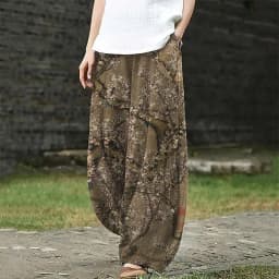 Retro Ukiyo-e Line Wave Sea Turtle Japanese Art Print Casual Pants Harajuku Lantern Trousers Women's Boho Wide Leg Pants