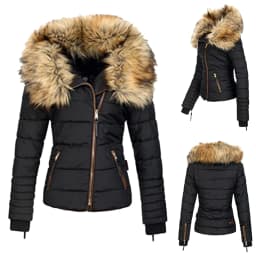 Women's Black Down Jackets Winter Warm Thicken Fur Hooded Parkas Waterproof Diamond Padded Cotton Jackets Fashion Down Coats