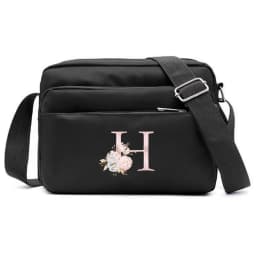 New Simple Black Storage Bag Multi-layer Travel Leisure One Shoulder Crossbody Bag Pink Flower Letter Series Printing Pattern