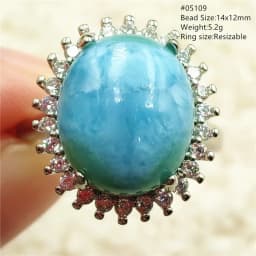 Natural Blue Larimar Adjustable Ring 925 Sterling Silver Larimar Gemstone Women Men Water Pattern AAAAA