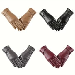 Elegant Women PU Leather Windproof Touchscreen Gloves With Soft Fleece Lining Warmth Cycling Gloves Anti-slip Design for Outdoor