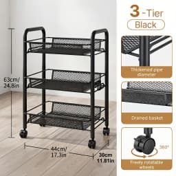 3/4/5Tier Mesh Wire Rolling Cart, Kitchen Storage Organizer Utility Cart Full Metal Basket Storage Art Trolley Carts With Wheels