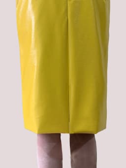 Mauroic Spring Summer Shiny Reflective Bright Yellow Faux Leather Pencil Skirt Women with Back Slit High Waist New Arrivals 2025