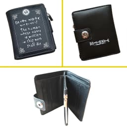 Death Note Anime Black PU Leather Short Wallet with Card Holders Zipper Pocket for Boys Girls Gift