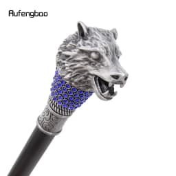 Golden Blue Wolf Head Decorative Stick Parties Decorative Cane for Halloween for Cosplay and Parties Cane 93cm
