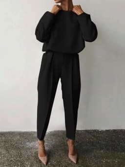 Autumn And Winter Elegant Womens Solid Color Sets Casual O Neck Pullover Tops And Long PantsLadies Fashion Loose Outfits