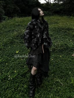 ReddaChic Alt Goth Contrast Plaid Skirt Grunge Retro Elastic Waist Raw Edge Irregular Ruffle Long Skirt Plus Size Women Clothes