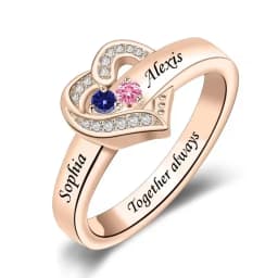 Personalized 1-8 Birthstone Rings for Women Customized Engraved Name Rings for Her Custom Cubic Zirconia Stones Heart Rings Gift