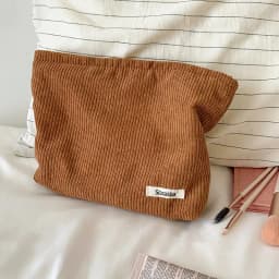 Solid Color Corduroy Makeup Pouch Cosmetic Bag Large Capacity Storage Bag Portable Wash Skincare Toiletry Bag Travel Organizer